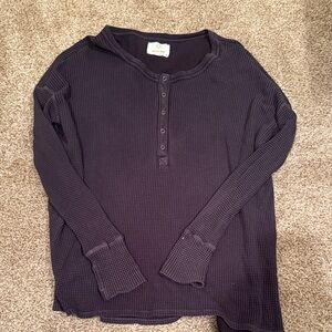 Washed Out Black Long Sleeve Henley Shirt